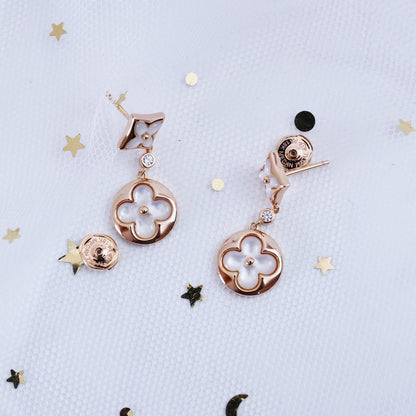 [Leaves]STAR AND SUN ROSE GOLD MOP DROP EARRINGS