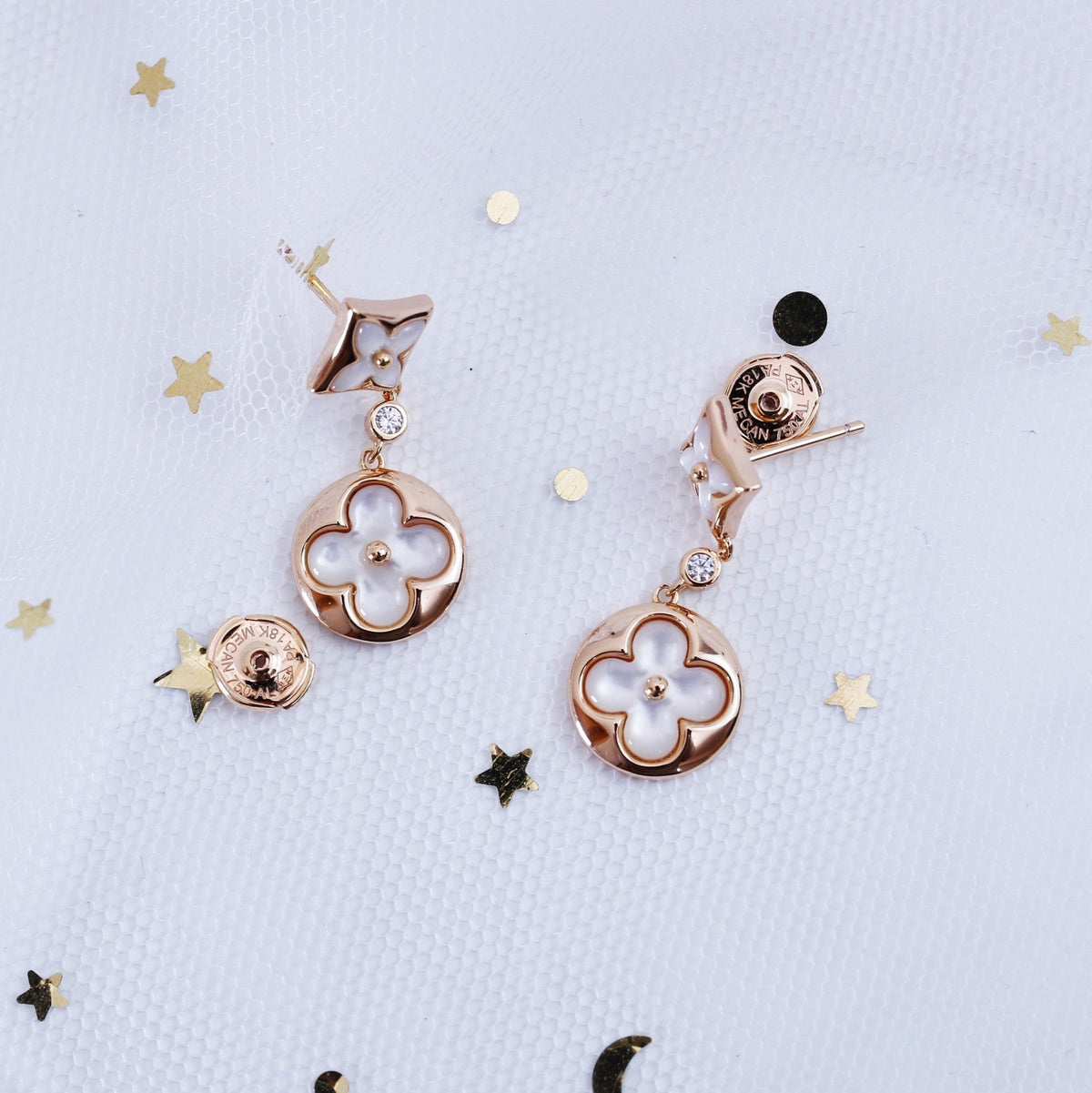 [Leaves]STAR AND SUN PINK GOLD MOP DROP EARRINGS