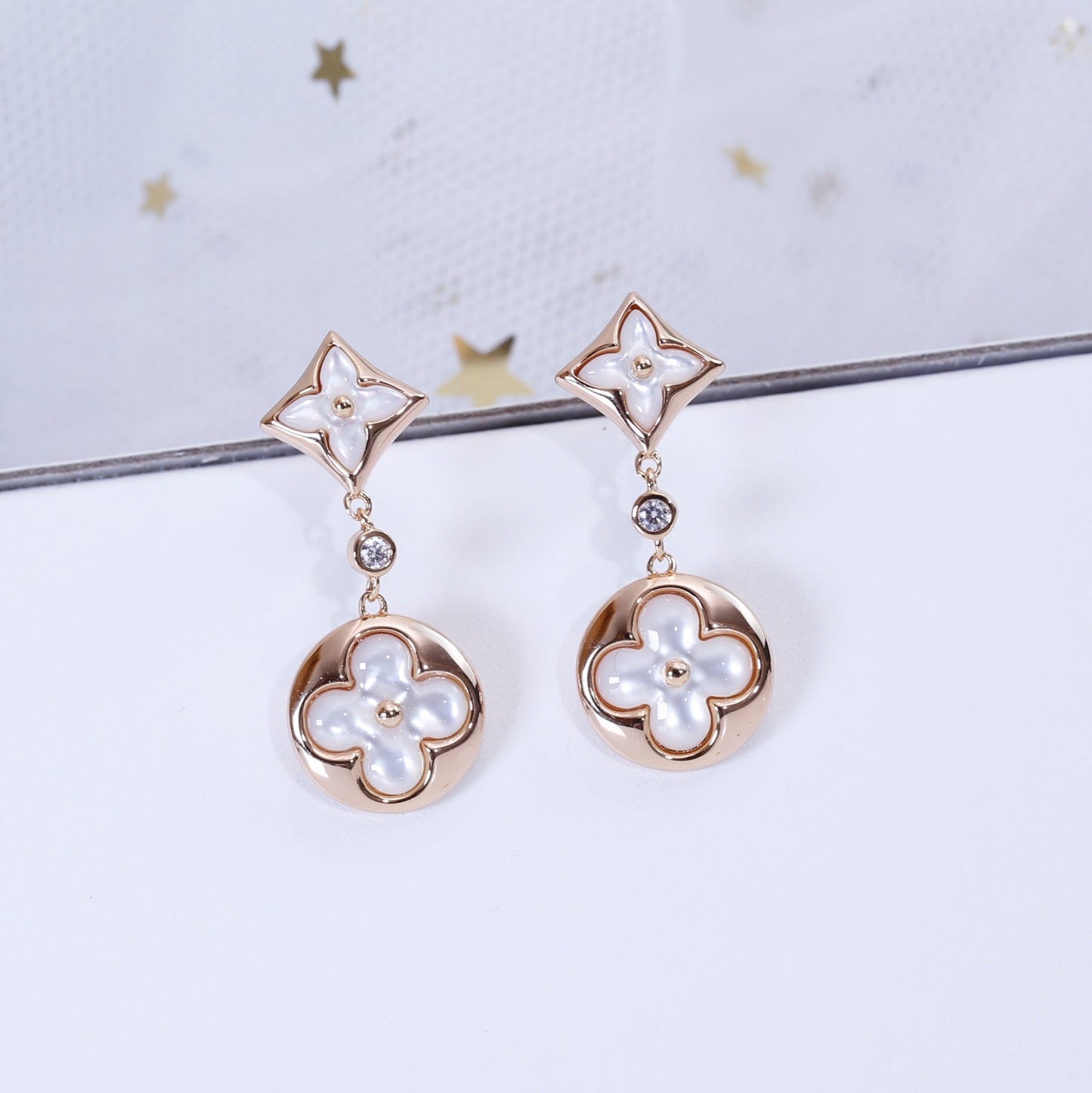 [Leaves]STAR AND SUN ROSE GOLD MOP DROP EARRINGS