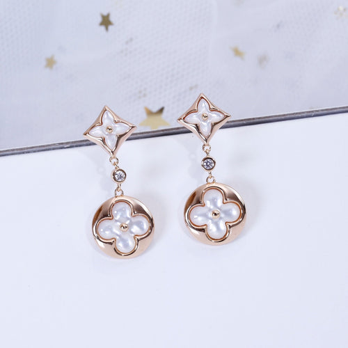 [Leaves]STAR AND SUN ROSE GOLD MOP DROP EARRINGS
