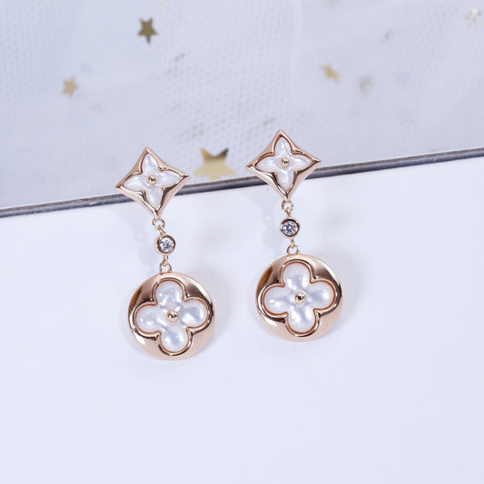 [Leaves]STAR AND SUN ROSE GOLD MOP DROP EARRINGS