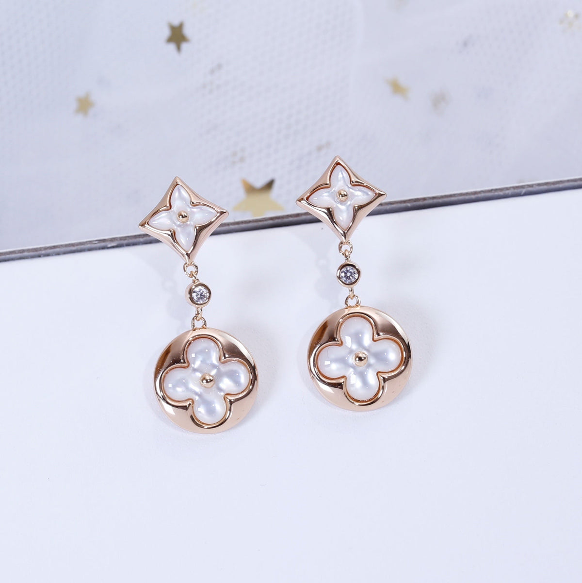 [Leaves]STAR AND SUN PINK GOLD MOP DROP EARRINGS