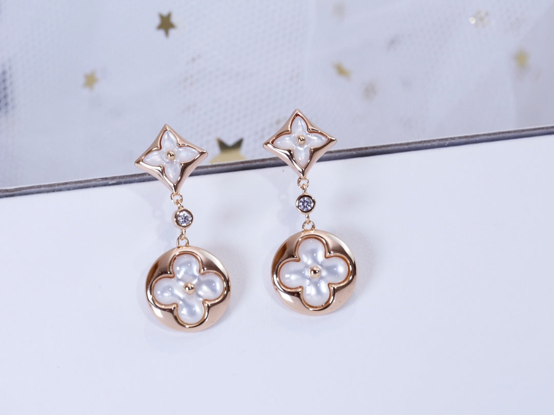 [Leaves]STAR AND SUN ROSE GOLD MOP DROP EARRINGS