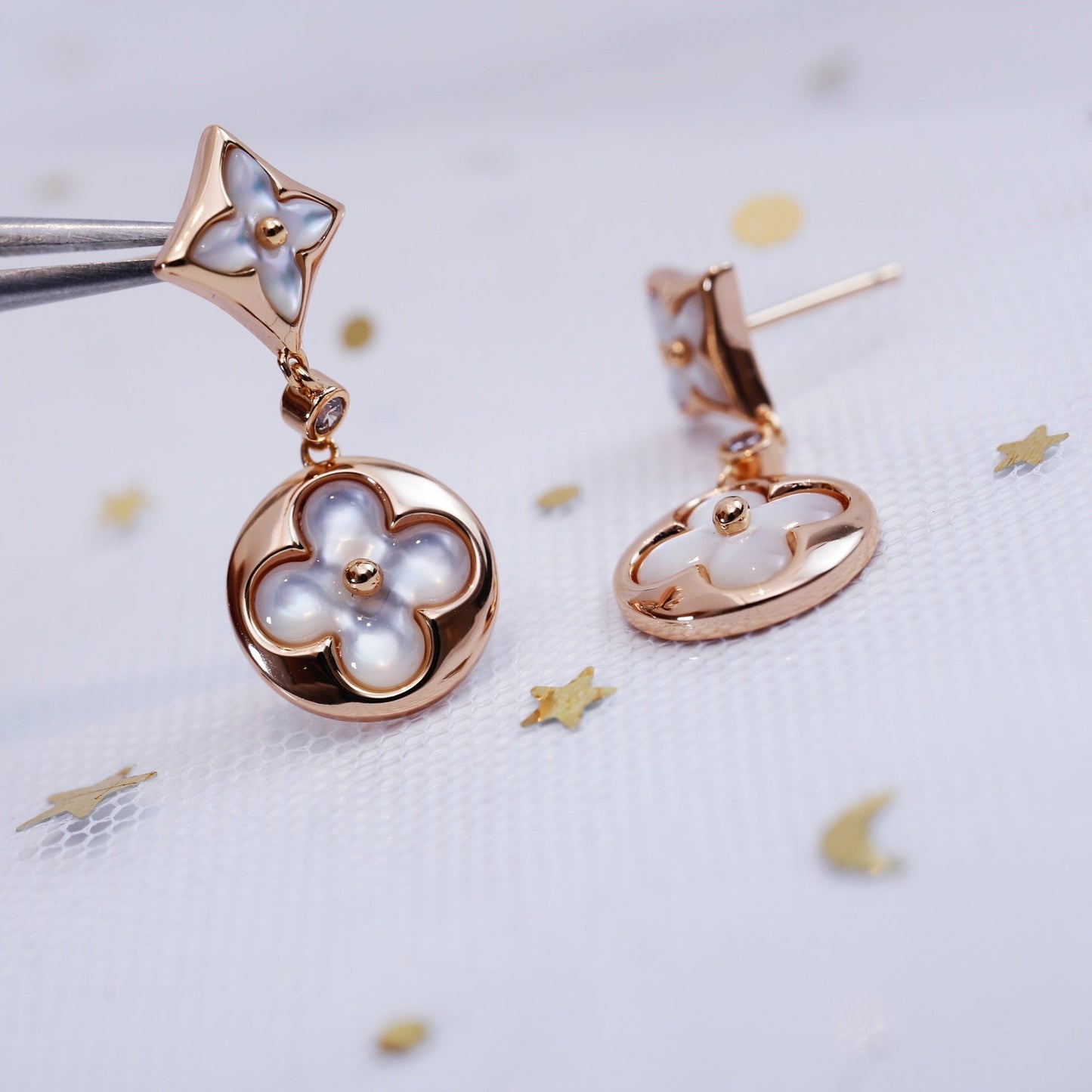 [Leaves]STAR AND SUN ROSE GOLD MOP DROP EARRINGS