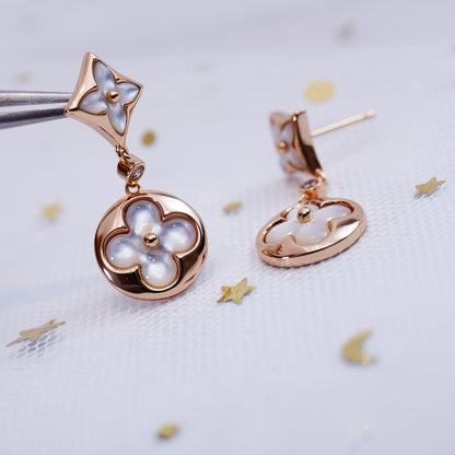 [Leaves]STAR AND SUN ROSE GOLD MOP DROP EARRINGS