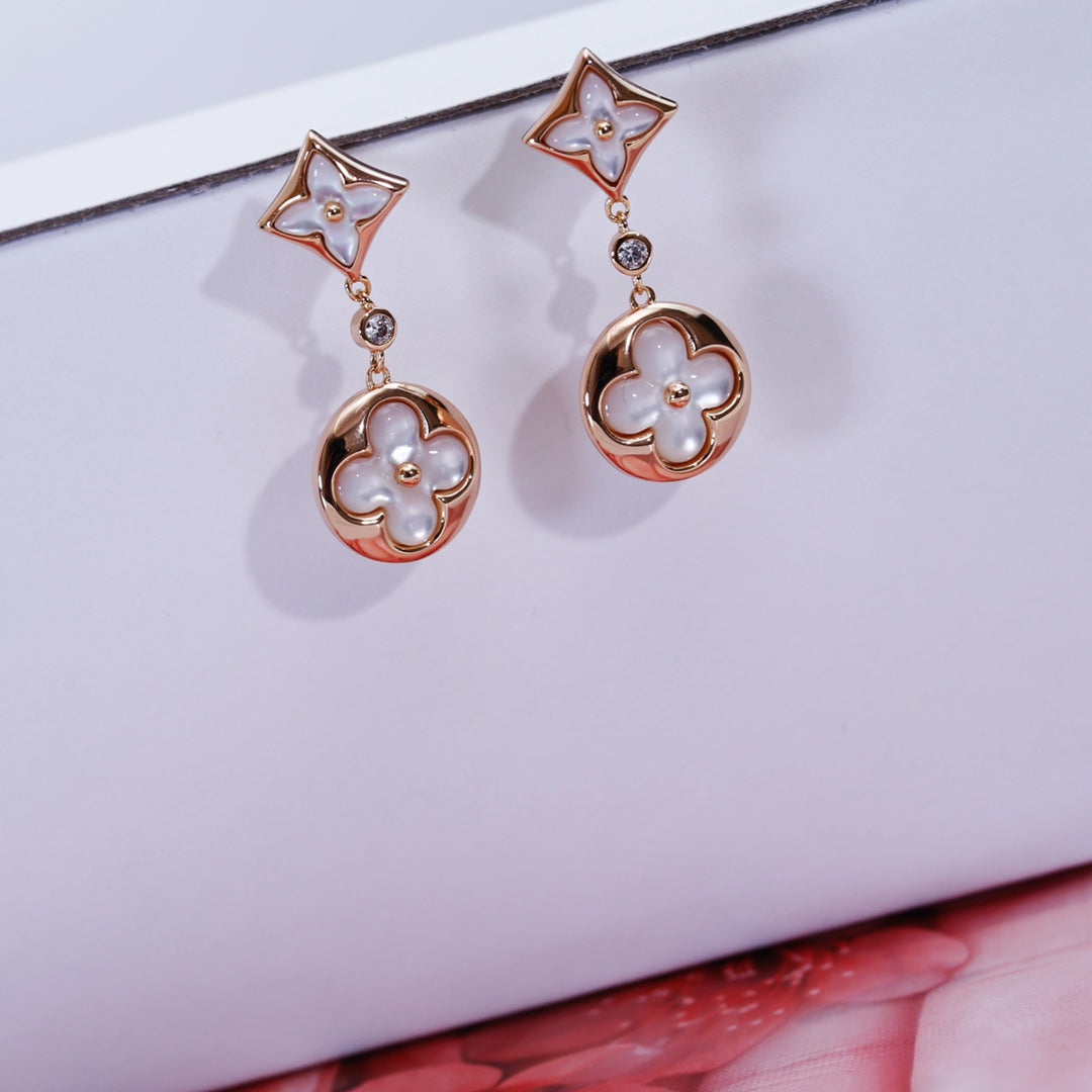 [Leaves]STAR AND SUN ROSE GOLD MOP DROP EARRINGS