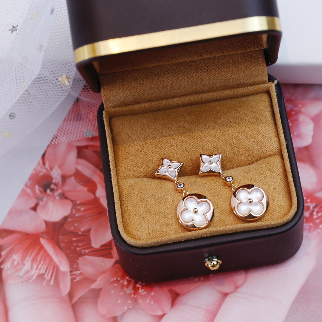 [Leaves]STAR AND SUN ROSE GOLD MOP DROP EARRINGS