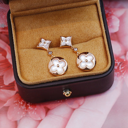 [Leaves]STAR AND SUN ROSE GOLD MOP DROP EARRINGS
