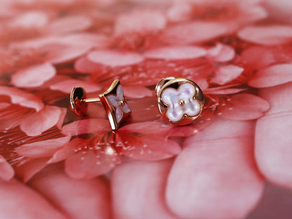 [Leaves]STAR AND SUN ROSE GOLD MOP STUD EARRINGS