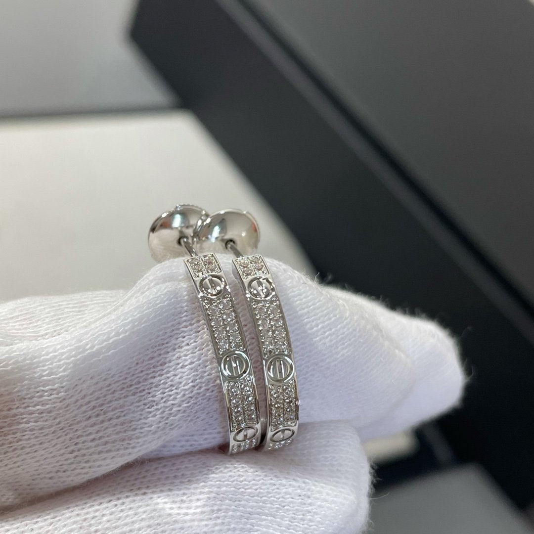 [Leaves]LOVE DIAMOND SILVER HOOP EARRINGS