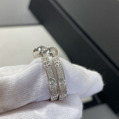 [Leaves]LOVE DIAMOND SILVER HOOP EARRINGS