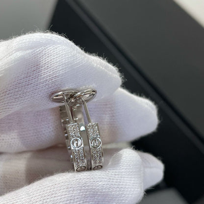 [Leaves]LOVE DIAMOND SILVER HOOP EARRINGS