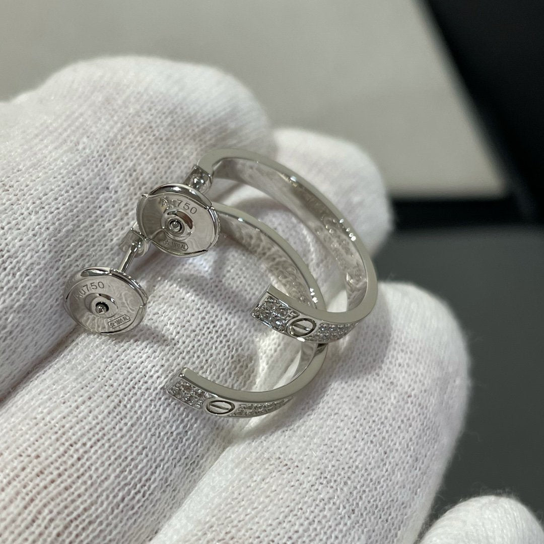 [Leaves]LOVE DIAMOND SILVER HOOP EARRINGS