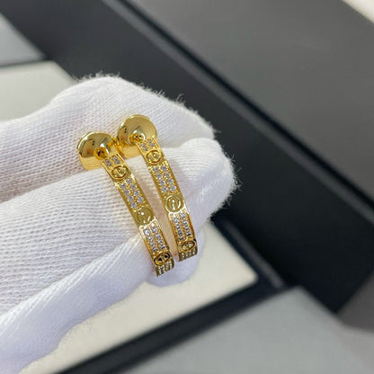 [Leaves]LOVE DIAMOND GOLD HOOP EARRINGS