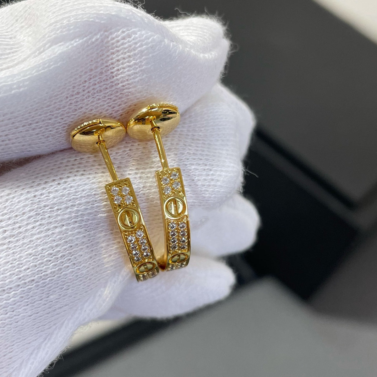 [Leaves]LOVE DIAMOND GOLD HOOP EARRINGS