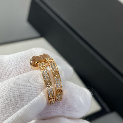 [Leaves]LOVE DIAMOND PINK GOLD HOOP EARRINGS