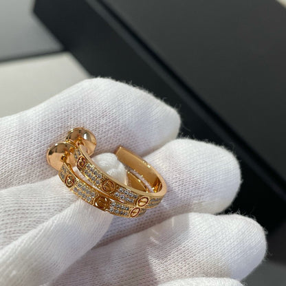 [Leaves]LOVE DIAMOND PINK GOLD HOOP EARRINGS