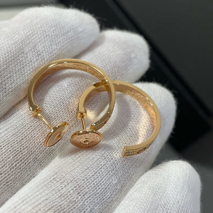 [Leaves]LOVE DIAMOND PINK GOLD HOOP EARRINGS