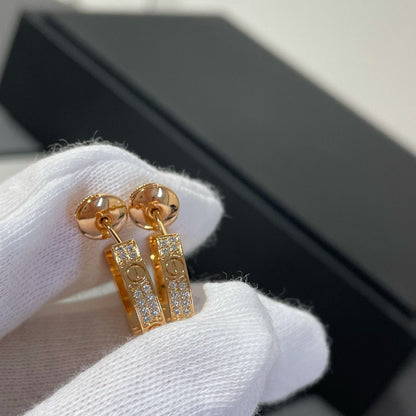 [Leaves]LOVE DIAMOND PINK GOLD HOOP EARRINGS