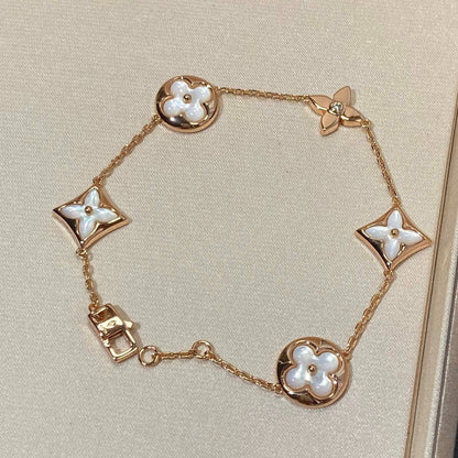 [Leaves]STAR AND SUN 5 MOTIF MOP ROSE GOLD BRACELET