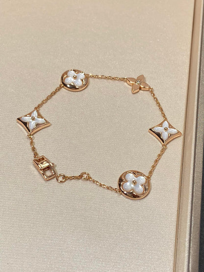 [Leaves]STAR AND SUN 5 MOTIF MOP ROSE GOLD BRACELET