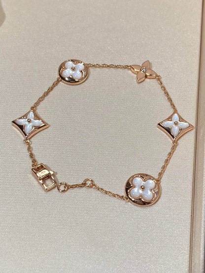 [Leaves]STAR AND SUN 5 MOTIF MOP ROSE GOLD BRACELET