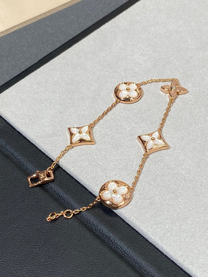 [Leaves]STAR AND SUN 5 MOTIF MOP ROSE GOLD BRACELET