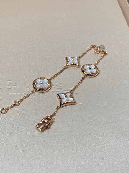 [Leaves]STAR AND SUN 5 MOTIF MOP ROSE GOLD BRACELET