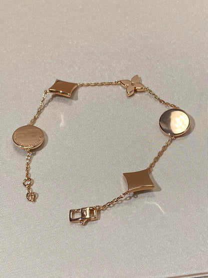 [Leaves]STAR AND SUN 5 MOTIF MOP ROSE GOLD BRACELET