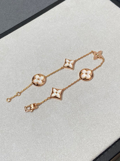[Leaves]STAR AND SUN 5 MOTIF MOP ROSE GOLD BRACELET