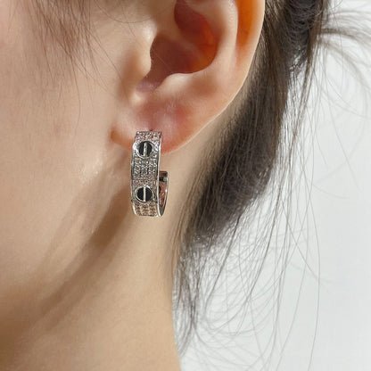 [Leaves]LOVE CERAMIC DIAMOND PAVED SILVER EARRINGS