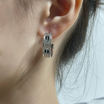 [Leaves]LOVE CERAMIC DIAMOND PAVED SILVER EARRINGS