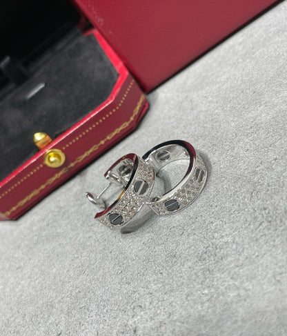 [Leaves]LOVE CERAMIC DIAMOND PAVED SILVER EARRINGS