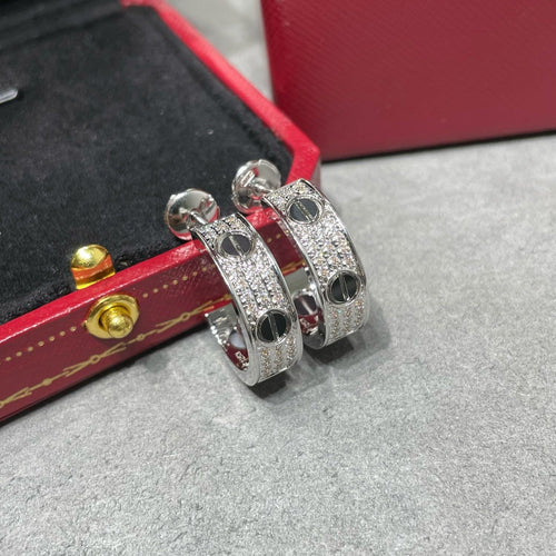 [Leaves]LOVE CERAMIC DIAMOND PAVED SILVER EARRINGS