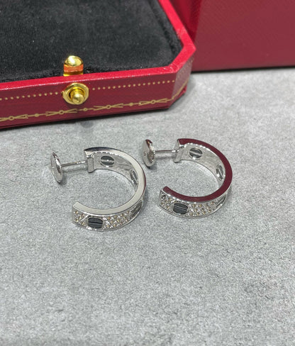 [Leaves]LOVE CERAMIC DIAMOND PAVED SILVER EARRINGS
