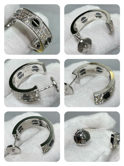 [Leaves]LOVE CERAMIC DIAMOND PAVED SILVER EARRINGS
