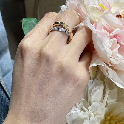 [Leaves]LOVE PINK GOLD SILVER DIAMOND DOUBLE RING