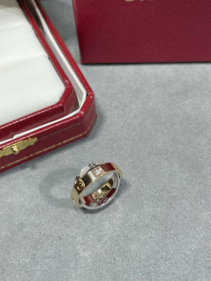 [Leaves]LOVE PINK GOLD SILVER DIAMOND DOUBLE RING