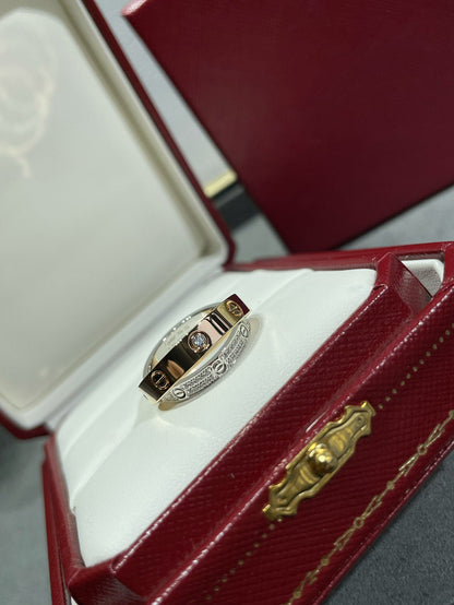 [Leaves]LOVE PINK GOLD SILVER DIAMOND DOUBLE RING