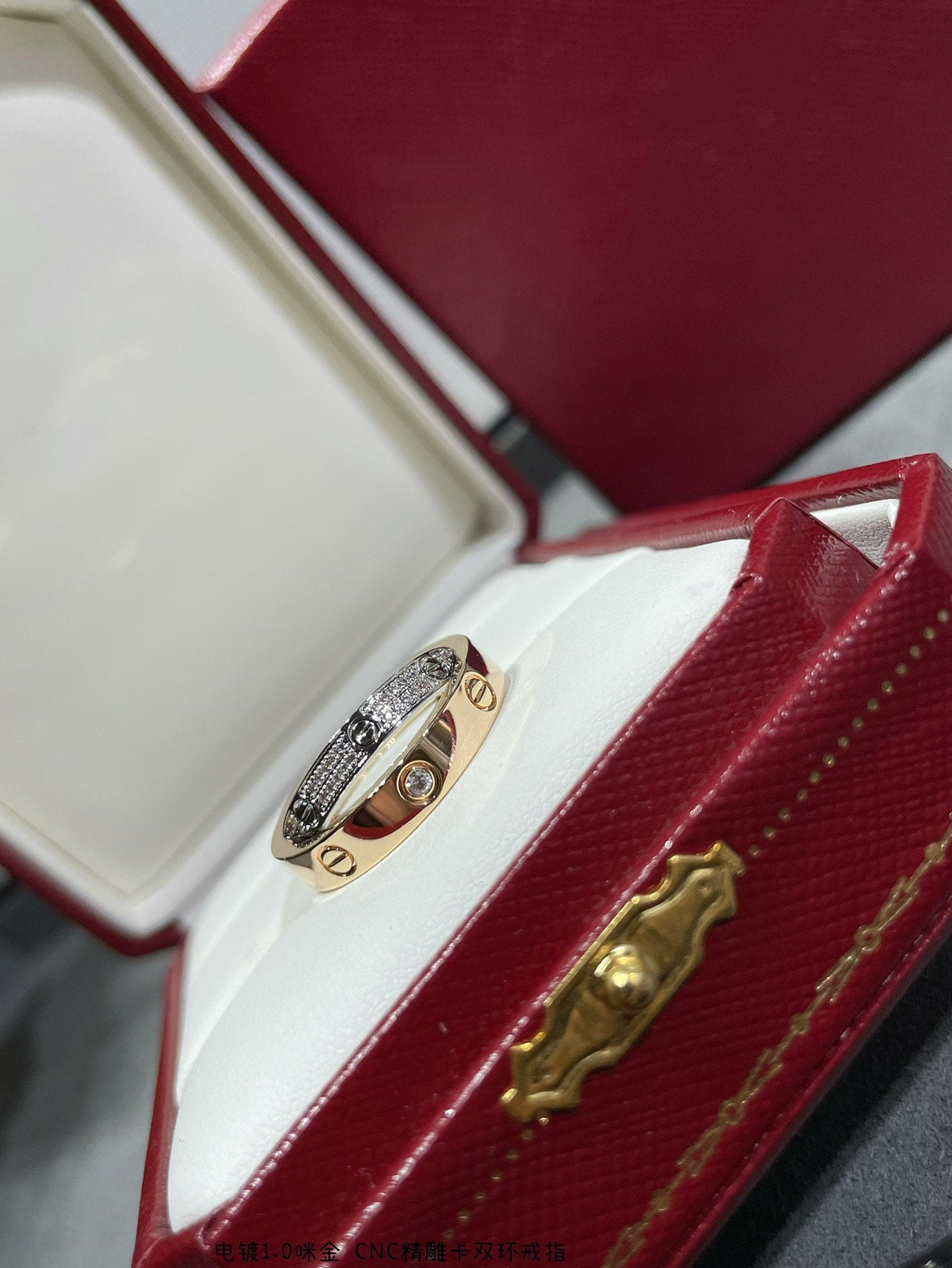 [Leaves]LOVE PINK GOLD SILVER DIAMOND DOUBLE RING