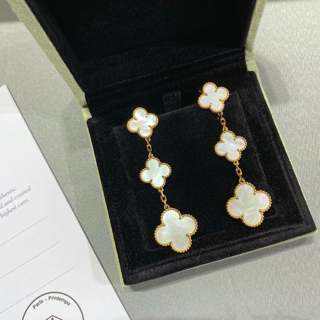[Leaves]CLOVER MOP 3 MOTIFS GOLD EARRINGS