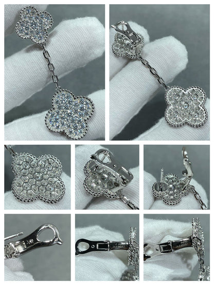 [Leaves]CLOVER 2 MOTIFS DIAMOND PAVED SILVER EARRINGS