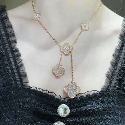 [Leaves]CLOVER 6 MOTIF DIAMOND PAVED NECKLACE