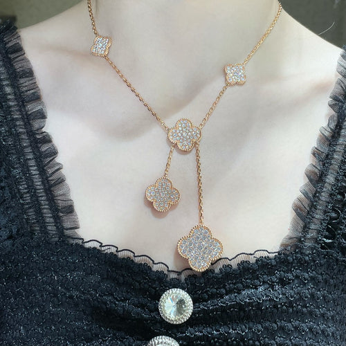[Leaves]CLOVER 6 MOTIF DIAMOND PAVED NECKLACE