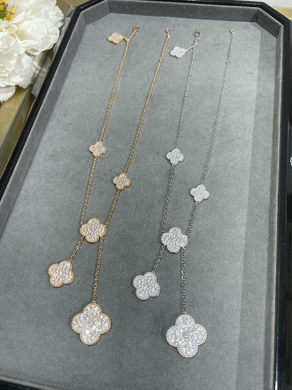 [Leaves]CLOVER 6 MOTIF DIAMOND PAVED NECKLACE