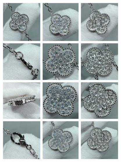 [Leaves]CLOVER 6 MOTIF DIAMOND PAVED NECKLACE