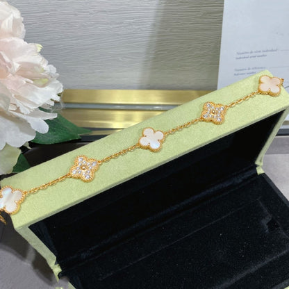 [Leaves]CLOVER 5 MOTIF DIAMOND PINK MOP PINK GOLD BRACELET