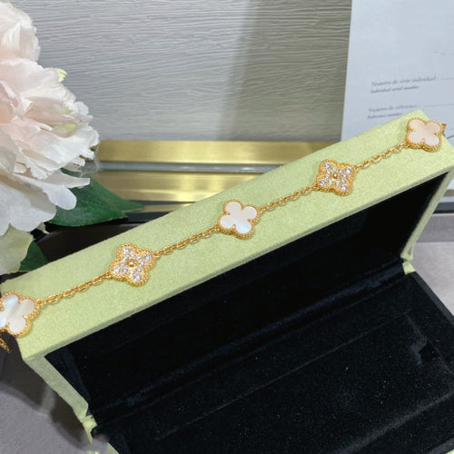 [Leaves]CLOVER 5 MOTIF DIAMOND PINK MOP PINK GOLD BRACELET