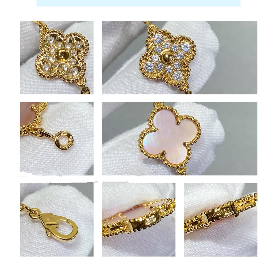 [Leaves]CLOVER 5 MOTIF DIAMOND PINK MOP PINK GOLD BRACELET