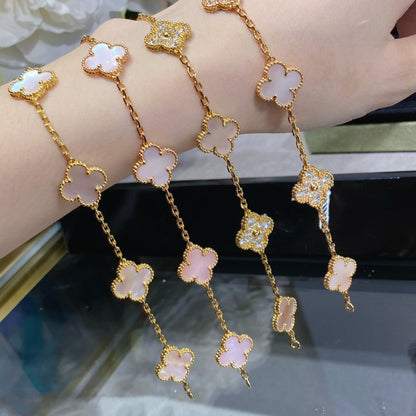 [Leaves]CLOVER 5 MOTIF DIAMOND PINK MOP PINK GOLD BRACELET